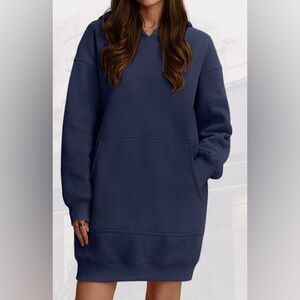 Trendy Queen Navy Blue Oversized Hoodie Dress Womens Small S Pullover